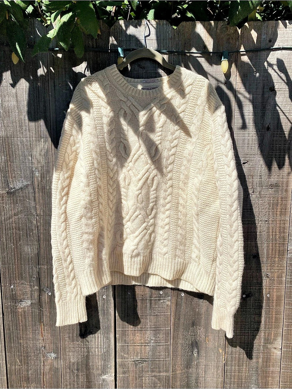 Wallace & Barnes Shetland Wool Cable Knit Sweater Cream Medium